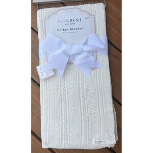 Bonbini Cotton Knit Baby Blanket Cream Ivory Infant Gender Neutral Pretty Gift